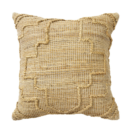22" Natural Trellis Jute Throw Pillow With Embroidery FurniFindUSA