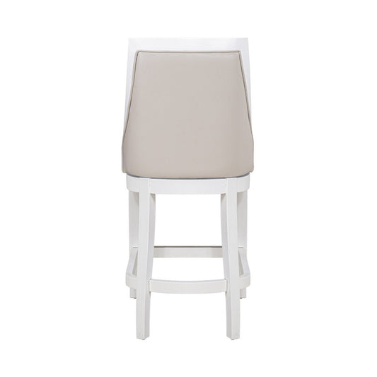 26" Gray And White Faux Leather And Solid Wood Counter Height Swivel Bar Chair HomeRoots