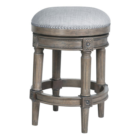 26" Gray Fabric And Solid Wood Backless Counter Height Swivel Bar Chair HomeRoots
