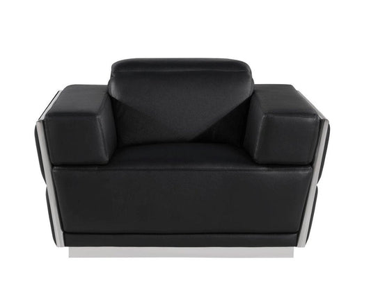 47" Black and Silver Italian Leather Club Chair HomeRoots