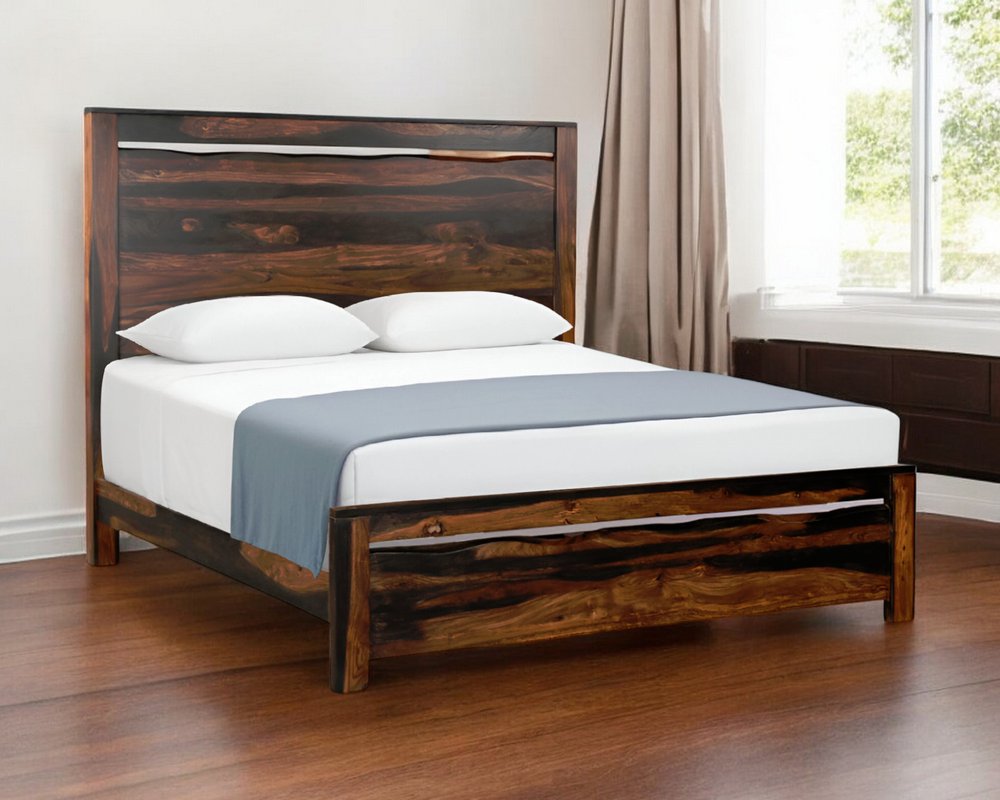 Dark Brown Live Edge Solid Wood King Bed Frame HomeRoots