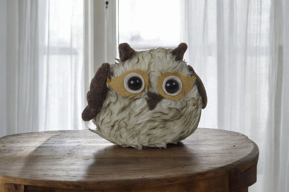 7" Brown White And Yellow Fabric Owl Figurine HomeRoots