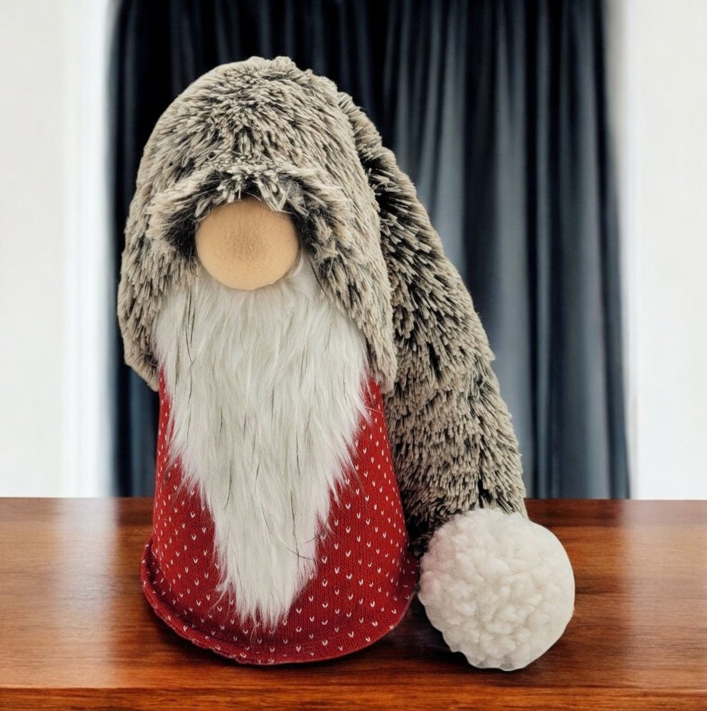 28" Red Gray And White Fabric Christmas Santa Standing Gnome HomeRoots