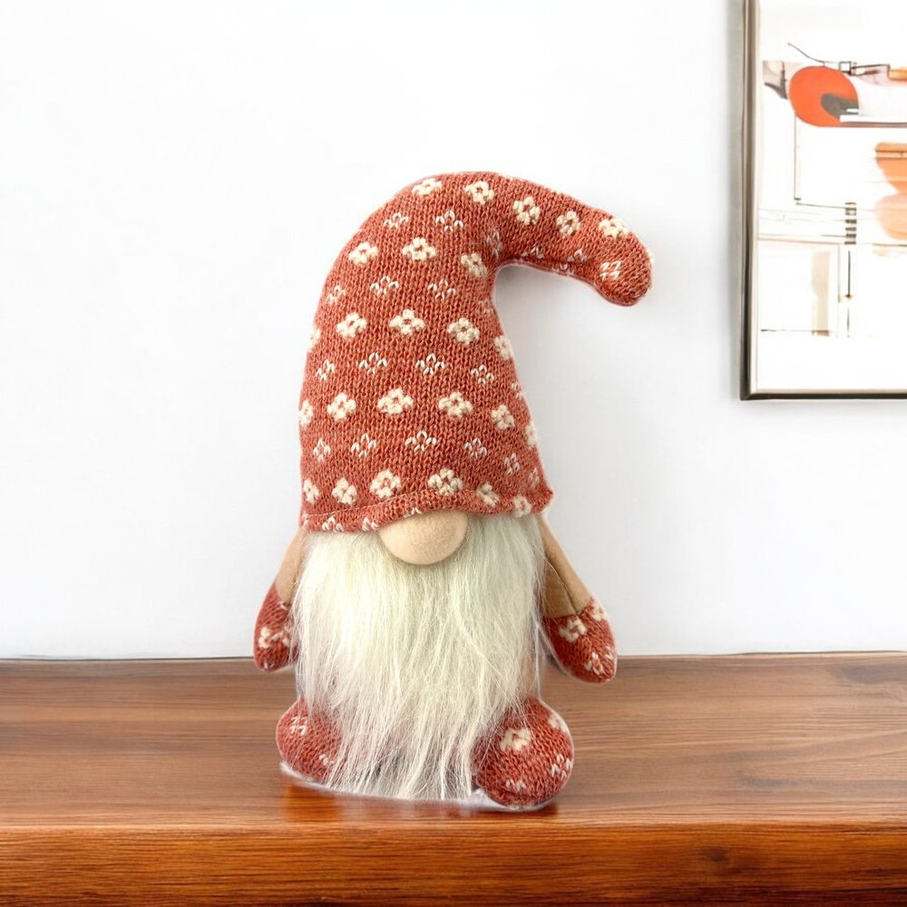 8" Pink White And Cream Fabric Christmas Santa and Mrs. Claus Standing Gnome HomeRoots