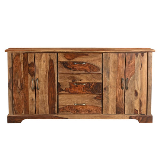 72" Brown Solid Wood Live Edge Three Drawer Sideboard With Four Doors