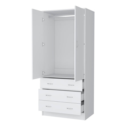 71" White Wood And Metal Two Door Three Drawer Combo Dresser