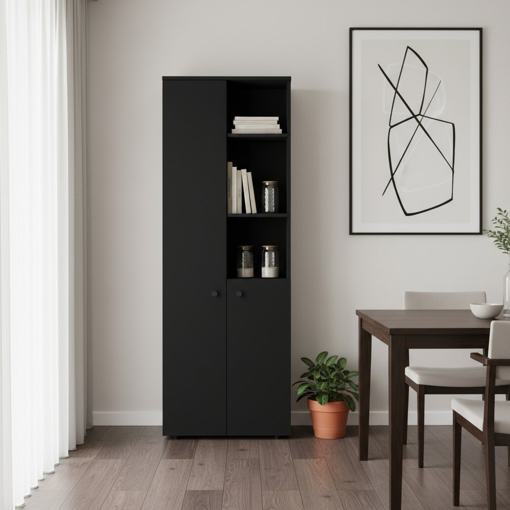67" Black Wood Two Door Pantry Or Storage Closet HomeRoots