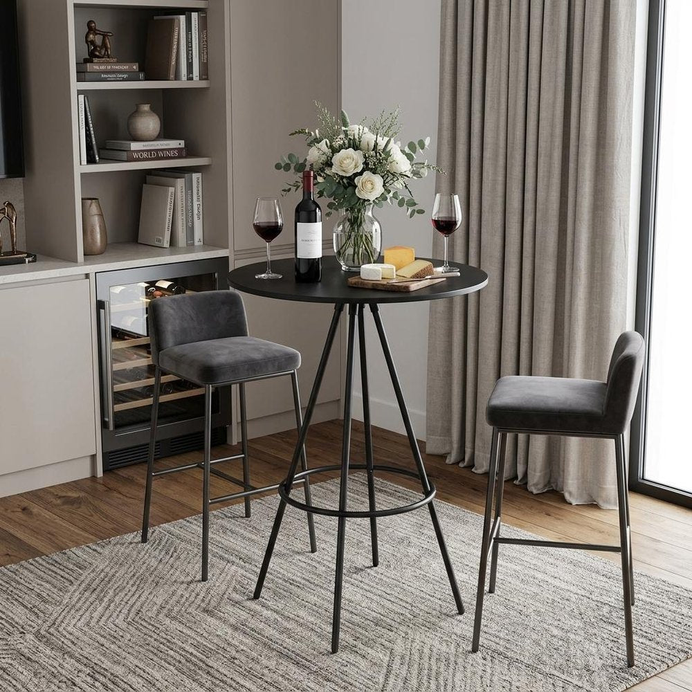 31" Black Rounded Wood and Iron Bar Table HomeRoots