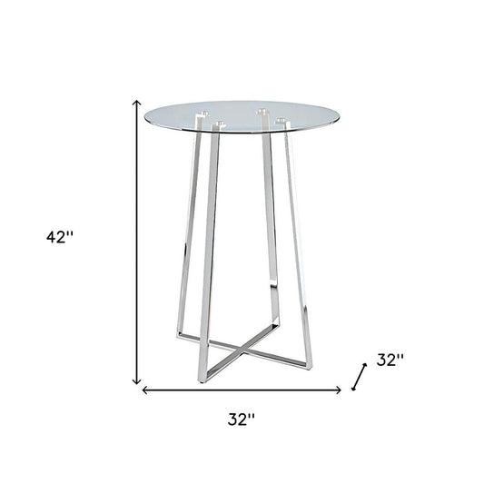 32" Clear and Silver Rounded Glass and Iron Bar Table HomeRoots