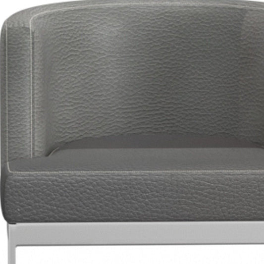 Gray And Silver Slipcovered Faux Leather And Metal Wing Back Dining Side Chair