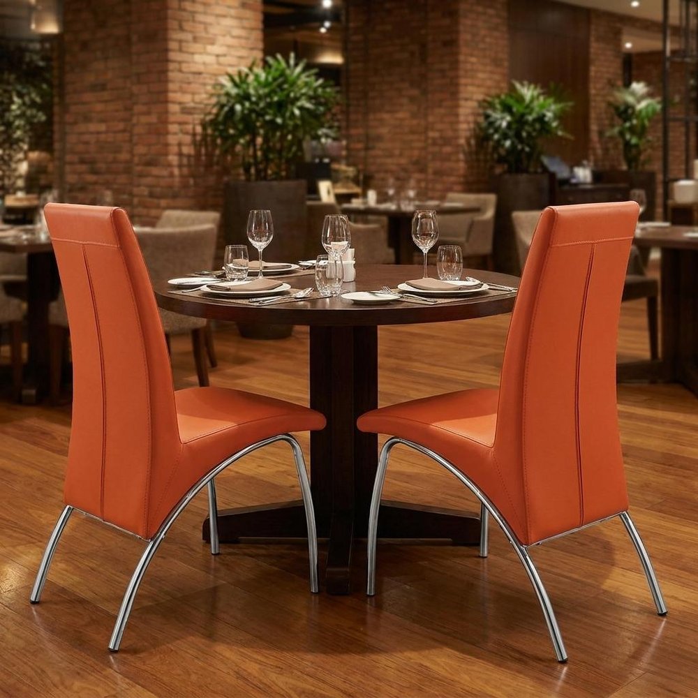 Set of Two Orange And Silver Upholstered Faux Leather Dining Side Chairs HomeRoots