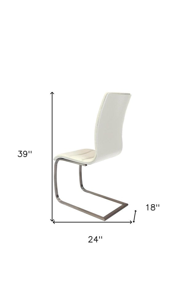 Set of Two White And Silver Faux Leather And Metal Dining Side Chairs HomeRoots