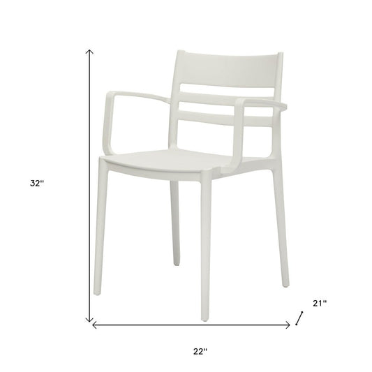 Set of Four White Heavy Duty Plastic Ladder Back Dining Arm Chairs