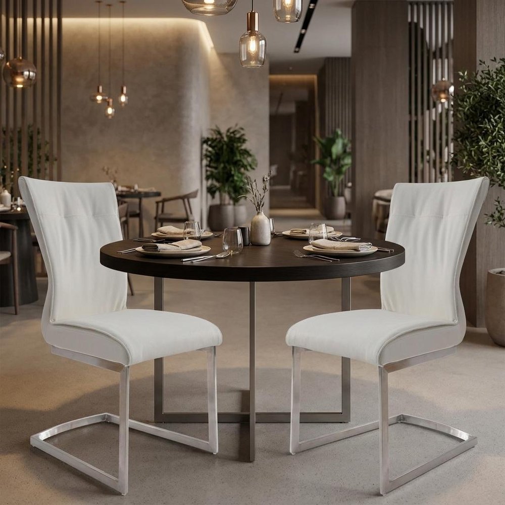 Set of Two Gray And Silver Faux Leather And Stainless Steel Dining Side Chairs HomeRoots