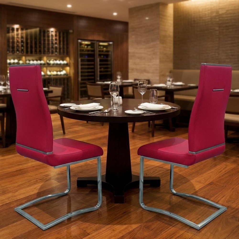 Set of Two Black And Silver Faux Leather And Stainless Steel Dining Side Chairs HomeRoots