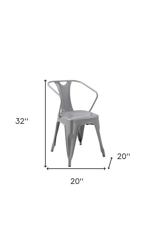 Set of Four Gray Metal Partially Open Back Dining Arm Chairs