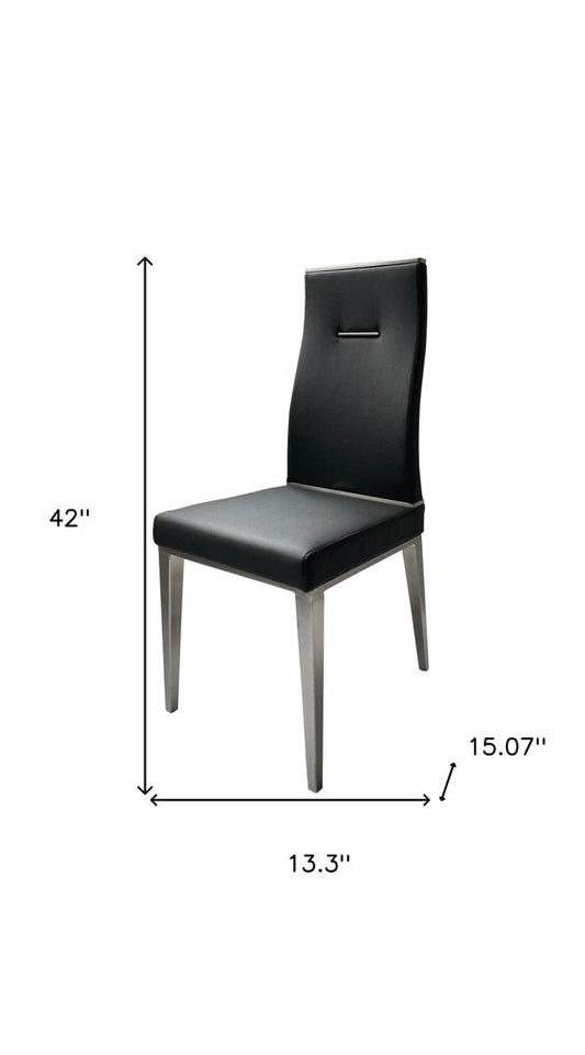 Set of Four Black And Silver Faux Leather And Stainless Steel Dining Side Chairs