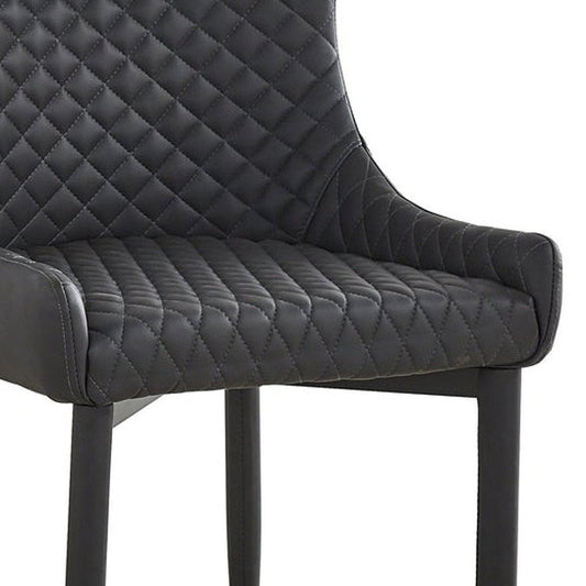 Set of Four Dark Gray And Black Tufted Faux Leather And Metal Geometric Print Dining Side Chairs