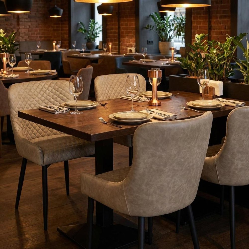 Set of Four Dark Gray And Black Tufted Faux Leather And Metal Geometric Print Dining Side Chairs