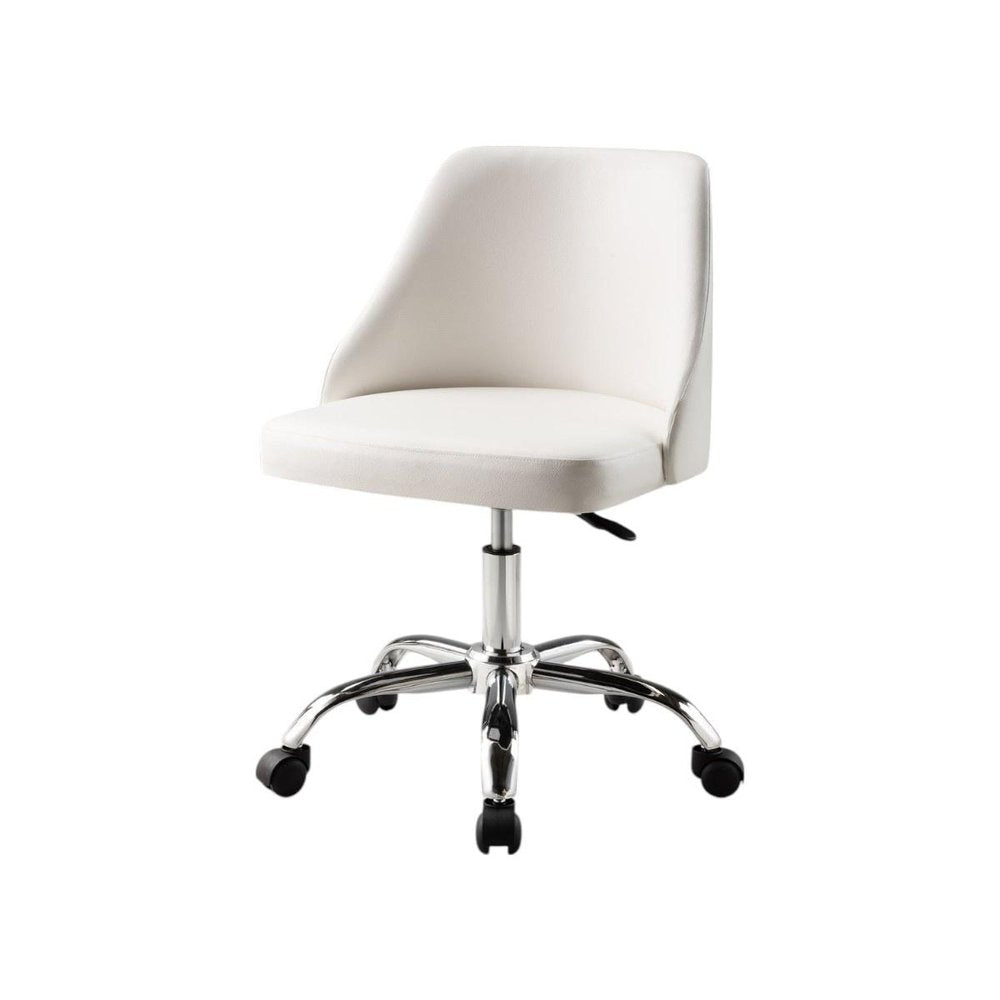 White and Silver Faux Leather Adjustable Height Swivel Rolling Office Chair HomeRoots