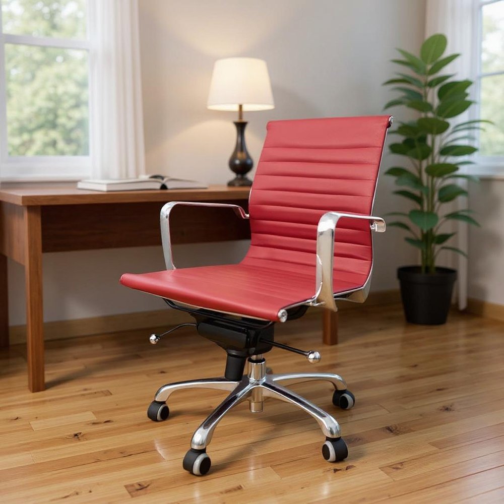 Red and Silver Faux Leather Adjustable Height Swivel Rolling Office Chair HomeRoots