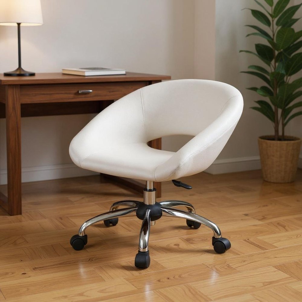 White and Silver Faux Leather Adjustable Height Swivel Rolling Office Chair HomeRoots