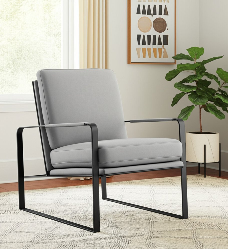 35" Light Gray and Black Velvet And Metal Lounge Chair HomeRoots