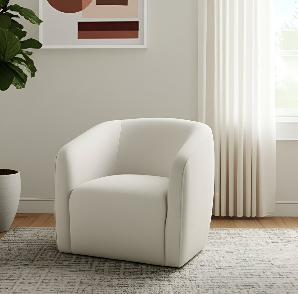 32" Beige Fabric Barrel Club Chair HomeRoots