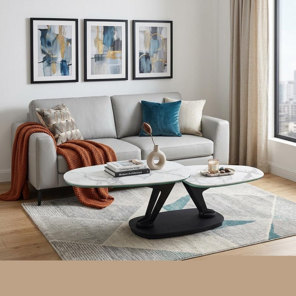 36" White And Black Faux Marble And Metal Oval Coffee Table HomeRoots