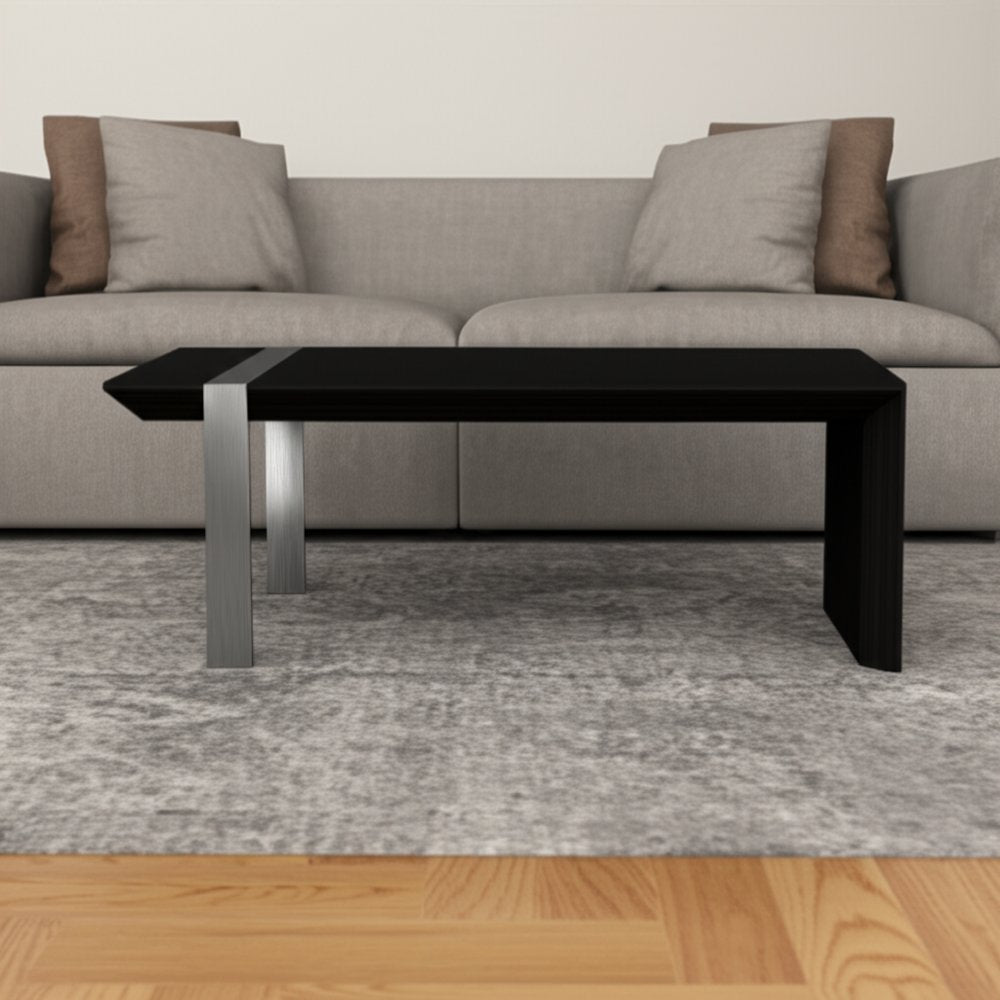 48" Black And Silver Wood And Stainless Steel Distressed Sled Coffee Table HomeRoots