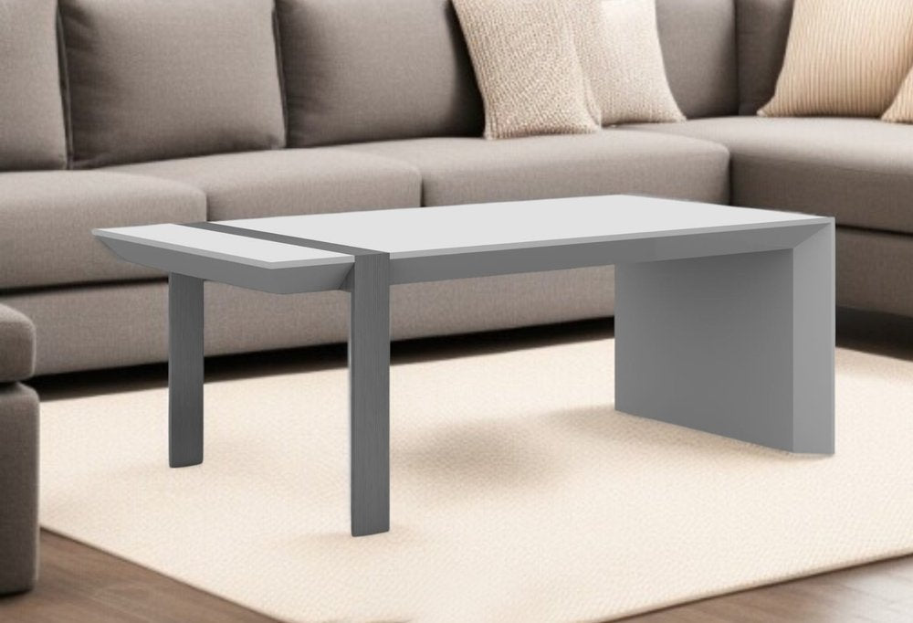 48" White And Silver Wood And Stainless Steel Coffee Table HomeRoots