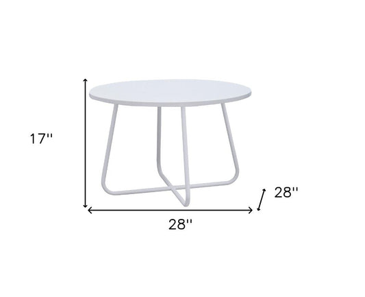 28" White Wood And Metal Round Cross Legs Coffee Table HomeRoots