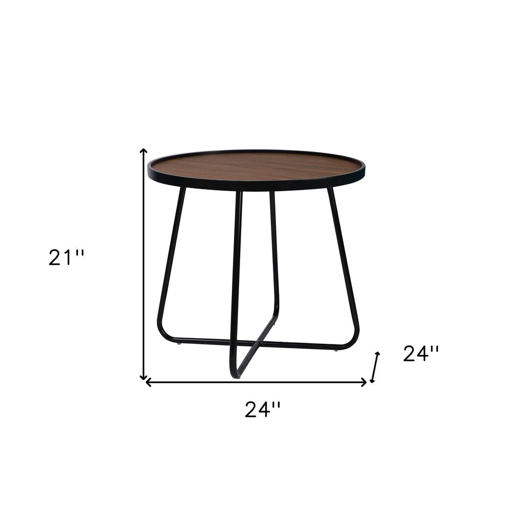 24" Black Wood And Metal Round Cross Legs Coffee Table HomeRoots