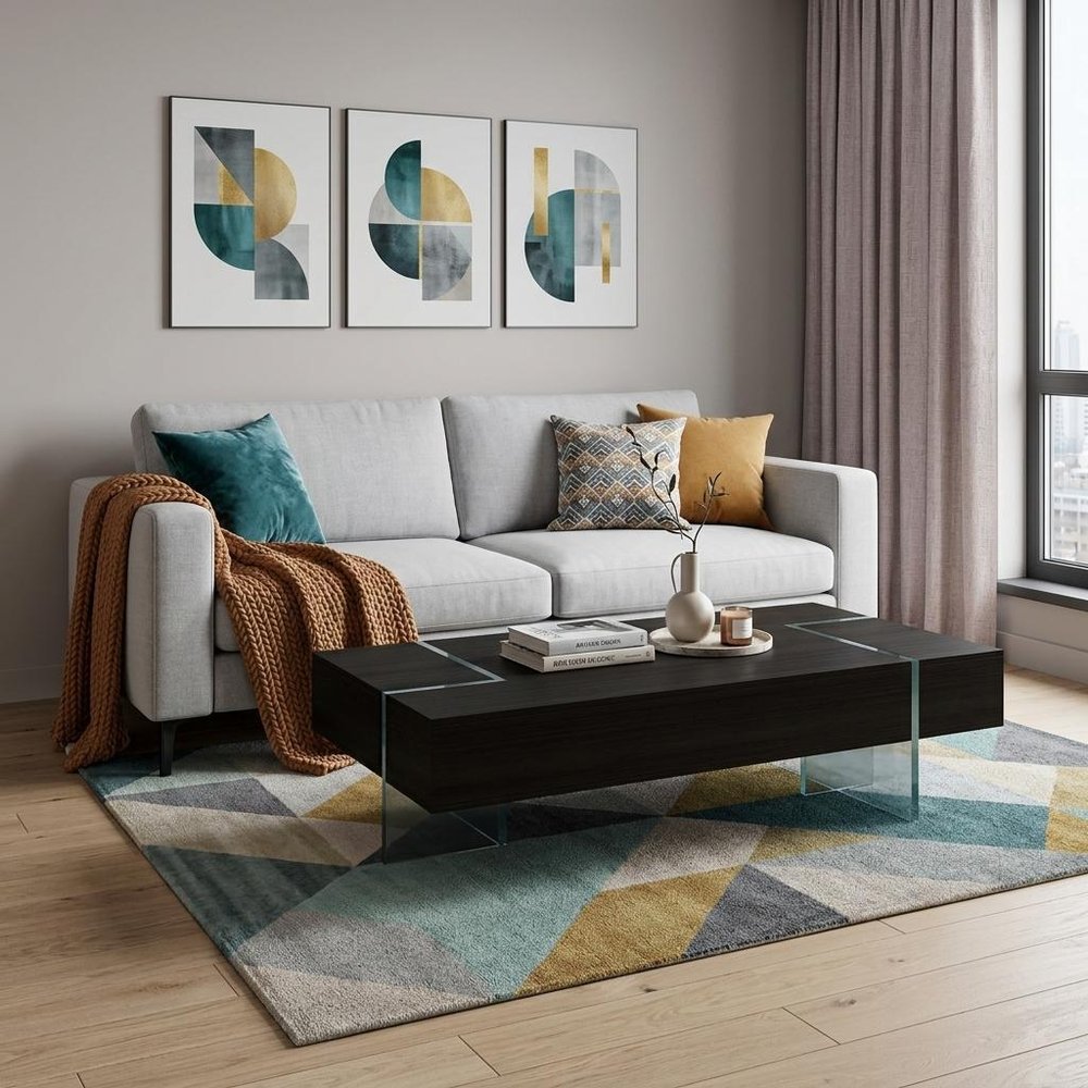 53" Black And Clear Wood And Glass Sled Coffee Table HomeRoots
