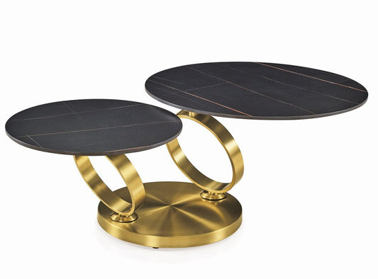 32" Black And Gold Ceramic Tile And Metal Round Distressed Abstract Coffee Table HomeRoots