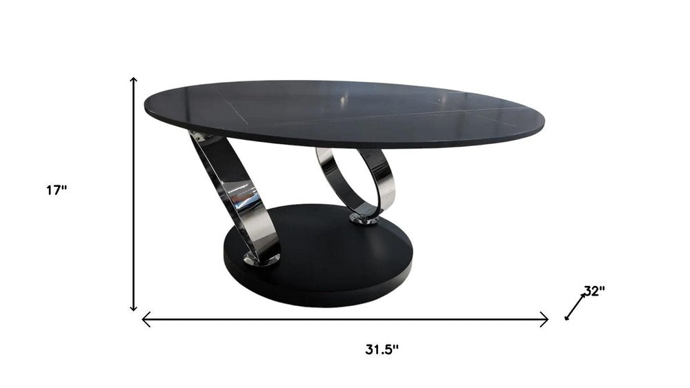 32" Black Ceramic Tile And Metal Round Coffee Table HomeRoots