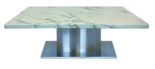51" White And Silver Genuine Marble And Stainless Steel Pedestal Coffee Table HomeRoots