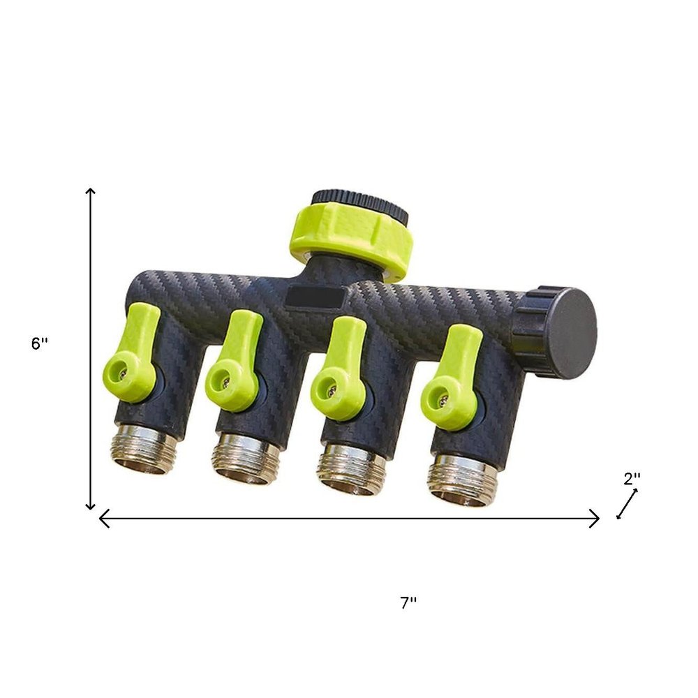 6" Black And Light Green Zinc Alloy Garden Hose Splitter HomeRoots
