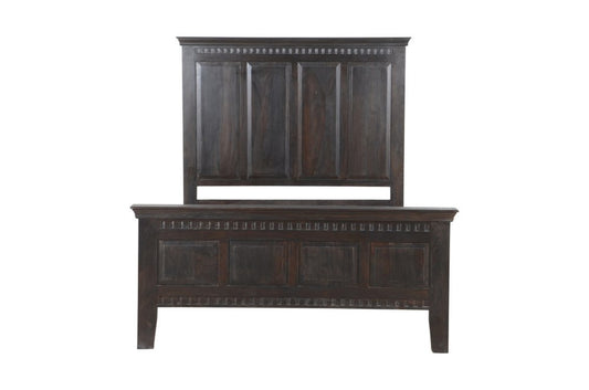 Espresso Carved Geometric Solid Wood Queen Bed Frame HomeRoots