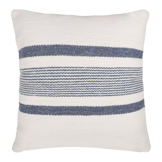 20" Navy and White Striped Throw Pillow With Ruffle FurniFindUSA
