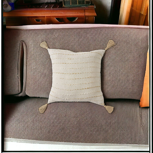 20" White Cotton Pillow With Tassels Edges 8.0" (L) x 20.0" (W) x 20.0" (H) FurniFindUSA