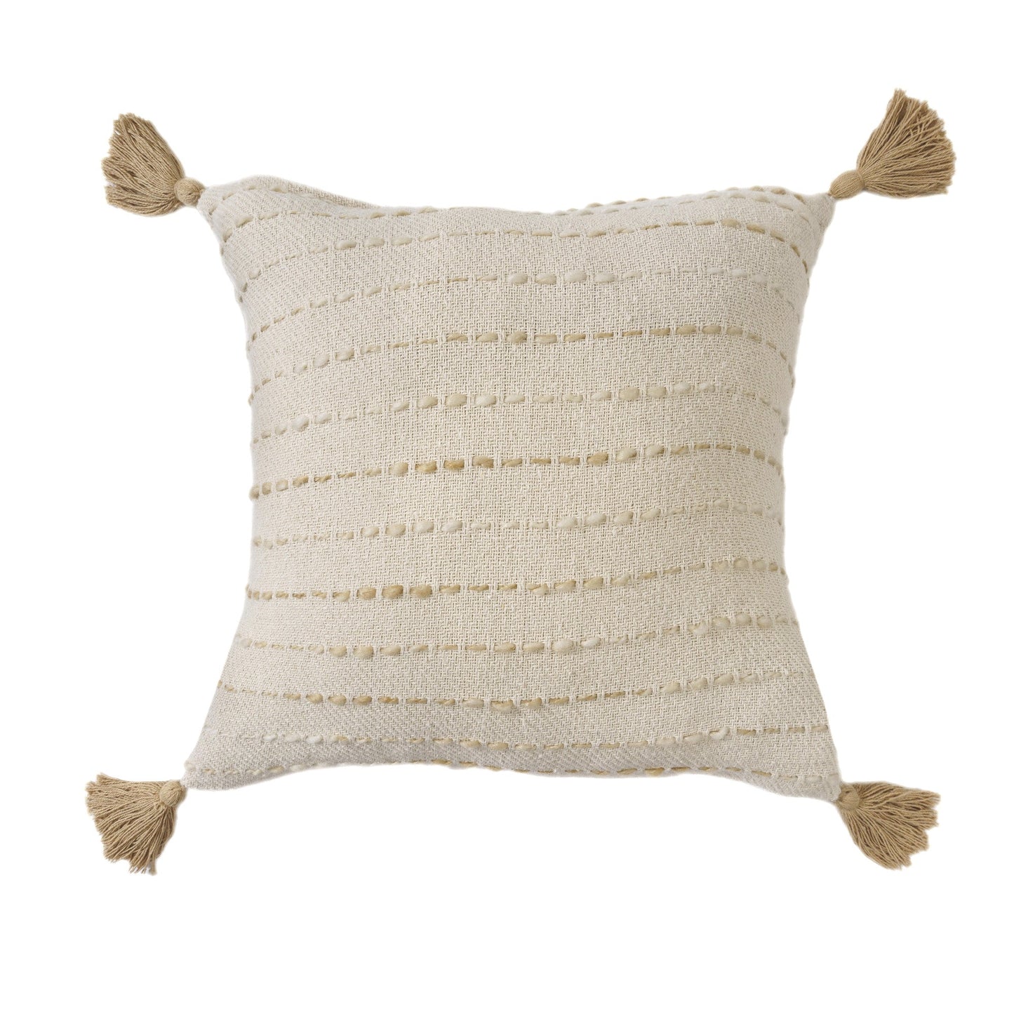 20" White Cotton Pillow With Tassels Edges 8.0" (L) x 20.0" (W) x 20.0" (H) FurniFindUSA