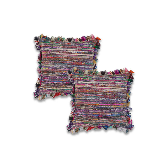 Set of Two Pink Striped Rayon Throw Pillow With Ruffle FurniFindUSA