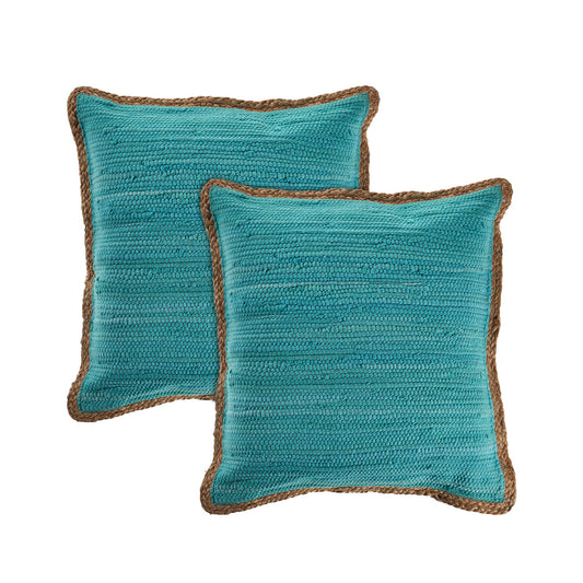Set of Two Turquoise Cotton Throw Pillow With Ruffle FurniFindUSA
