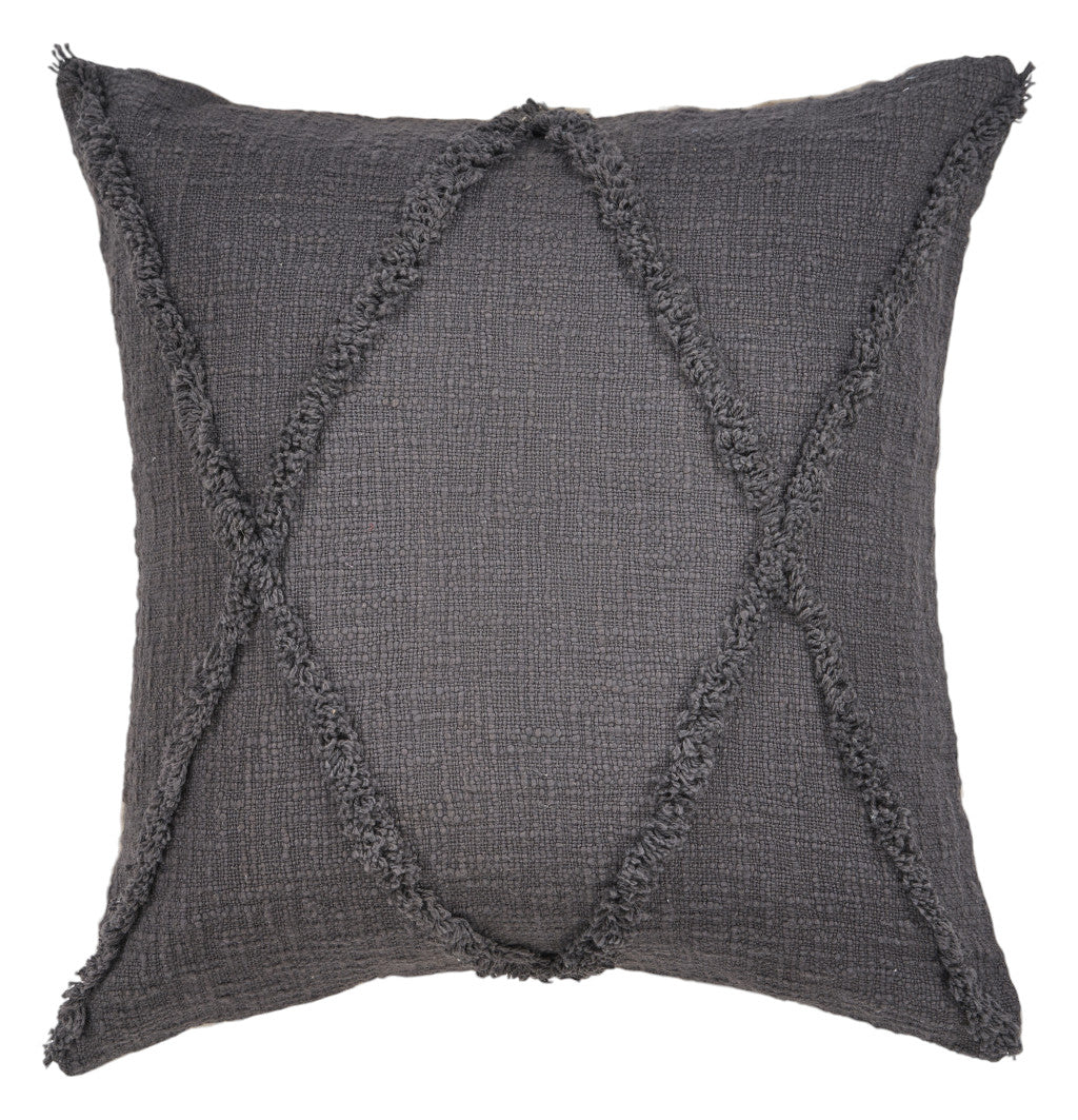 Set of Two Dark Gray Diamond Cotton Throw Pillow With Fringe FurniFindUSA