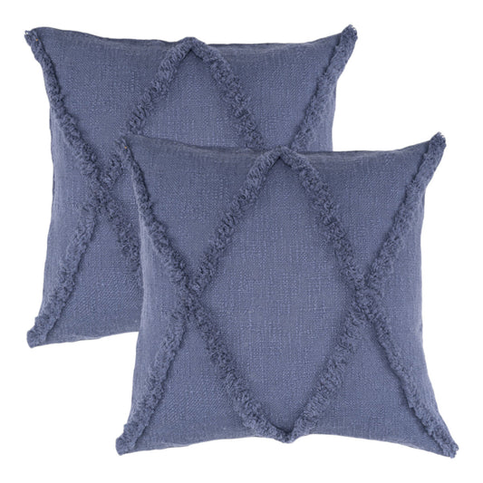 Set of Two Blue Diamond Cotton Throw Pillow With Fringe 4.0" (L) x 18.0" (W) x 18.0" (H) FurniFindUSA