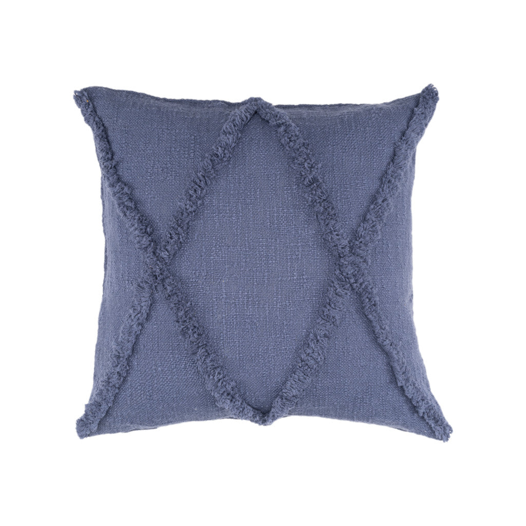 Set of Two Blue Diamond Cotton Throw Pillow With Fringe 4.0" (L) x 18.0" (W) x 18.0" (H) FurniFindUSA