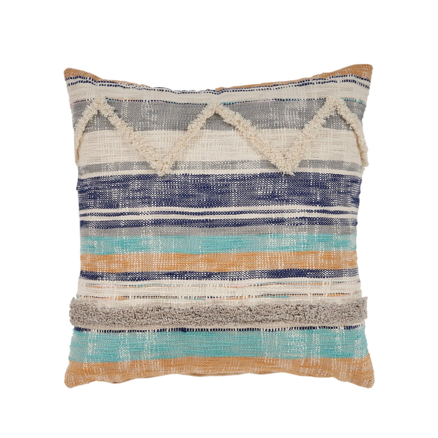 Set of Two Blue Striped Cotton Throw Pillow With Fringe FurniFindUSA