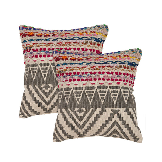 Set of Two Gray Chevron Cotton Throw Pillow 4.0" (L) x 18.0" (W) x 18.0" (H) FurniFindUSA
