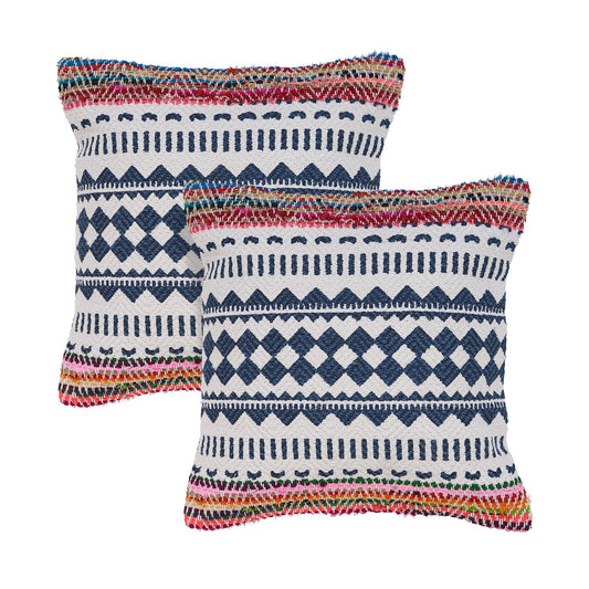 Set of Two Blue Geometric Cotton Throw Pillow FurniFindUSA
